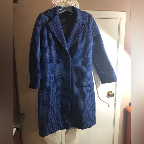 Vintage 1960s Rothschild Wool Women's Coat royal blue/black checkered USA made - Picture 1 of 14